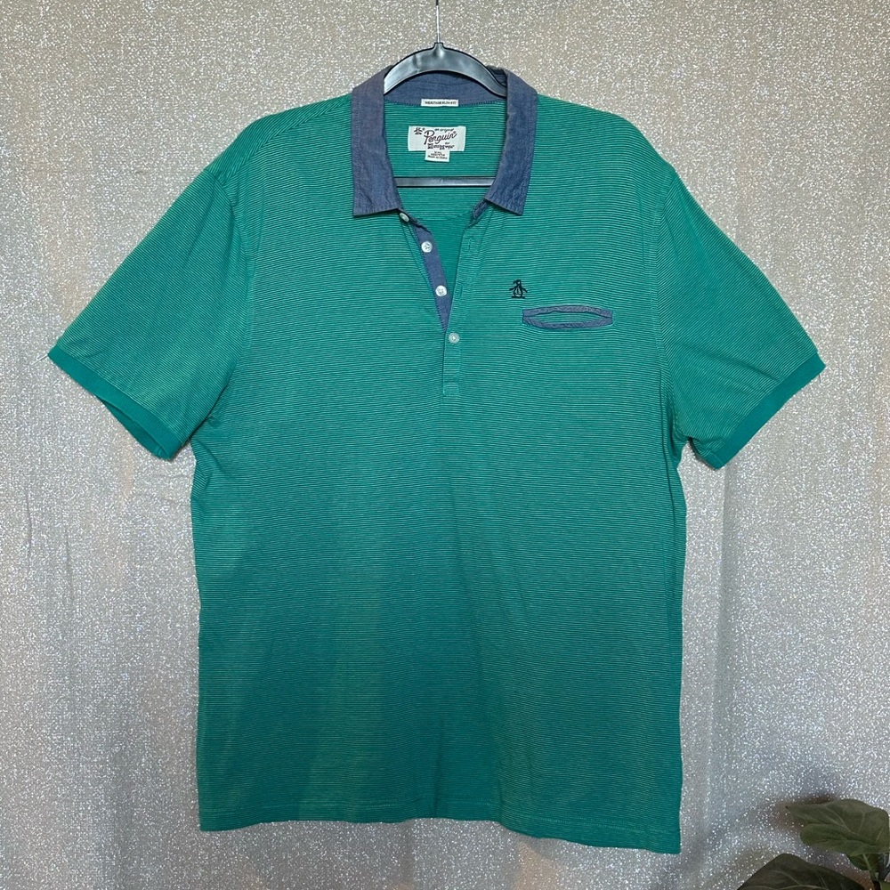 PENQUIN STRIPE CHAMBRAY COLLAR POLO